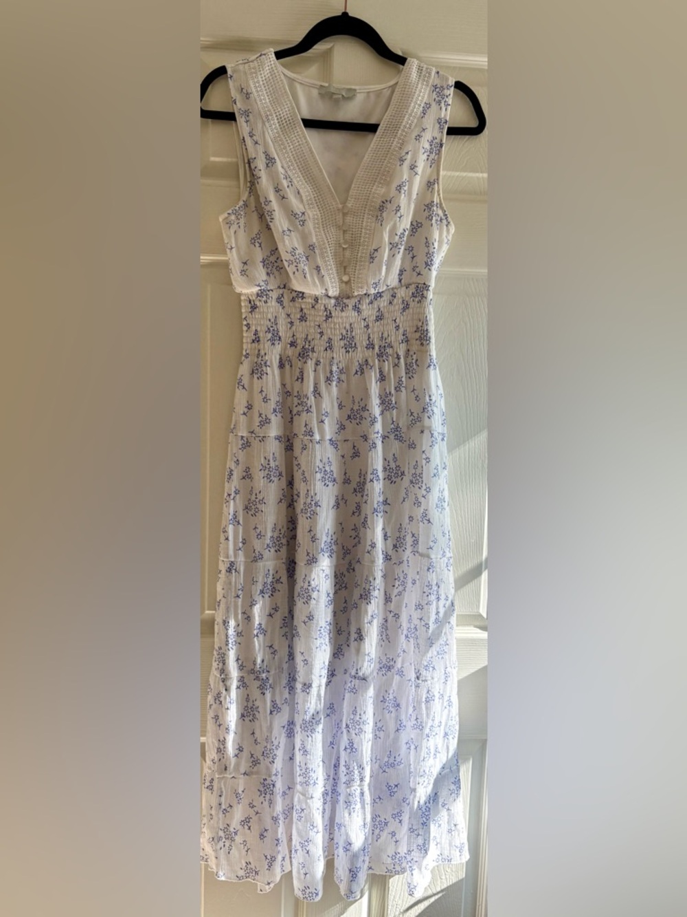 Blue Floral Smocked Midi Dress - Women